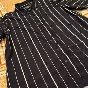 Lysse’ Black&White Striped Blouse, Tunic Length, Nylon Blend, Machine Wash, L